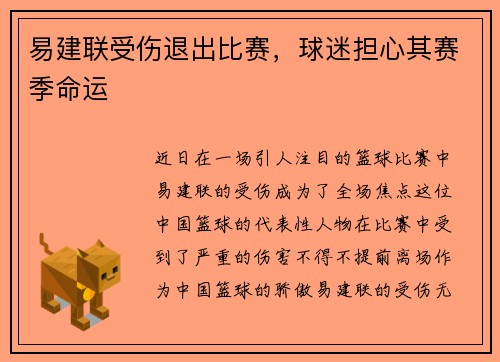 易建联受伤退出比赛，球迷担心其赛季命运